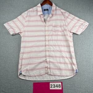 Across The Pond Shirt White Pink Striped Casual Button Up Short Sleeve Mens XL
